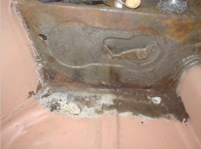 Original rear footwell, prior to cutting out rotten areas